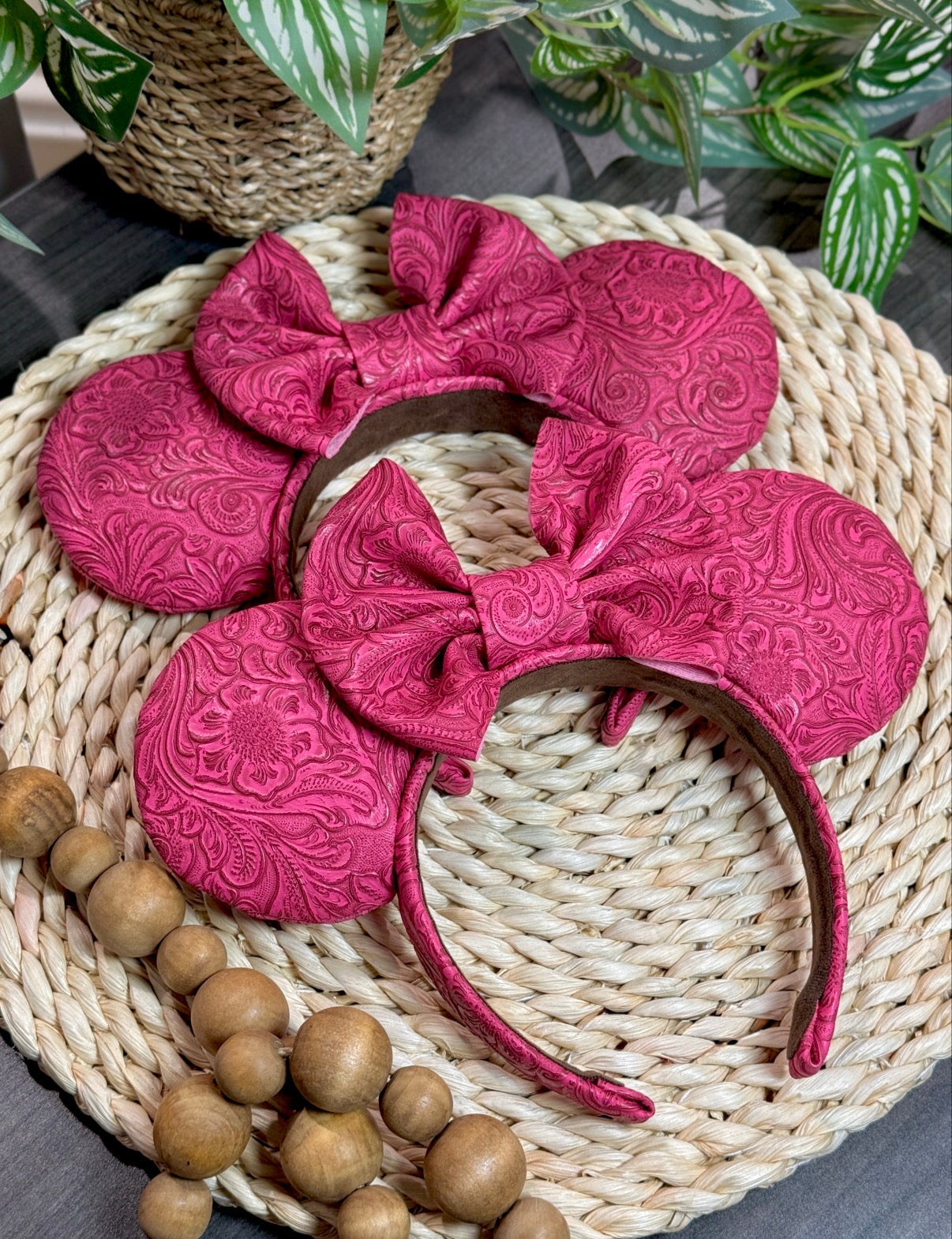 Hot Pink Leather Ears